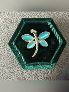 Dragonfly Pendant with Turquoise Enamel Wings
